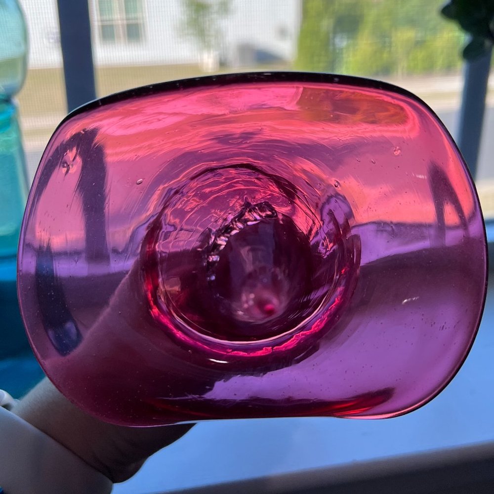 Vintage Victorian Cranberry Glass Jack-in-the-Pulpit Vase - Picture 8 of 13